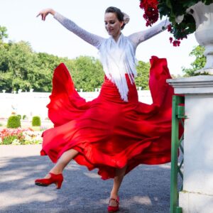 Flamenco danseres in rode rok – Mediterraneo Rumba cursus